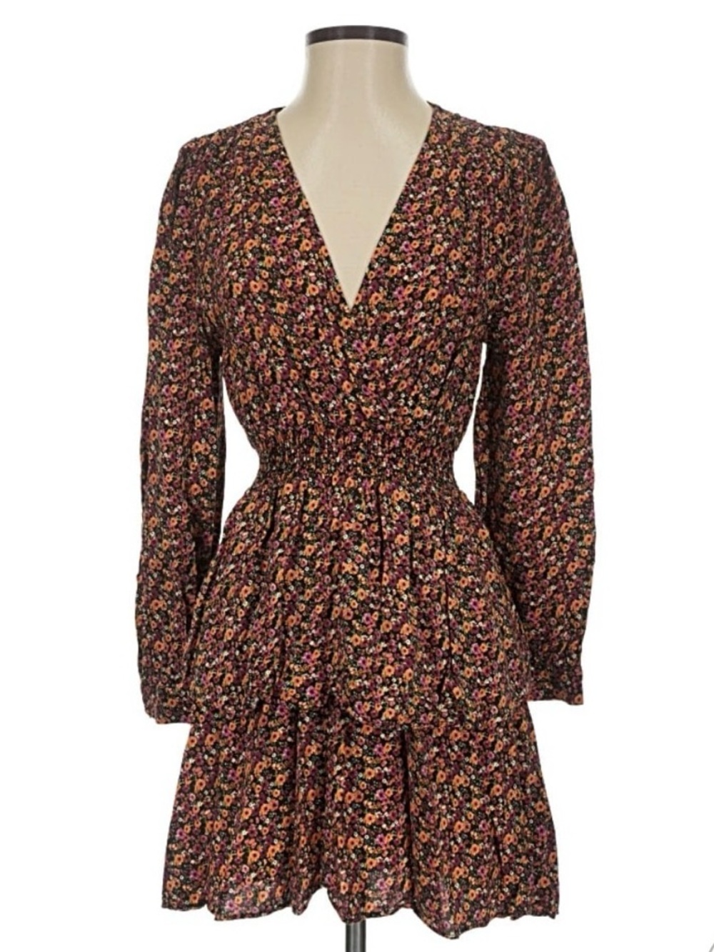 Zara Burgundy Floral Wrap-Style Smocked Mini Dress